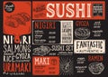 Sushi menu restaurant, food template.