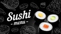 Sushi menu sketch cover.Vector clip art illustration