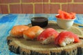 Sushi nagiri with salmon and tuna