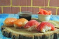 Sushi nagiri with salmon and tuna