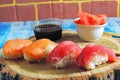 Sushi nagiri with salmon and tuna