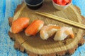 Sushi nagiri with salmon and tuna