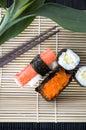 Sushi on natural bamboo mat Royalty Free Stock Photo