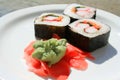 Sushi next to Wasabi and Sushi Ginger Royalty Free Stock Photo