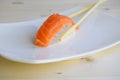 Sushi, nigiri, sake a dish of the traditional Japanese cuisine cooked from rice and a salmon. Royalty Free Stock Photo