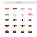 Sushi nigiri vector set. Flat style icon. Royalty Free Stock Photo