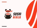 Sushi ninja mascot logo template, Japanese traditional food. Asian restaurant vector illustration