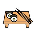 Sushi oriental menu rolls sticks in board line and fill style icon Royalty Free Stock Photo