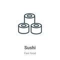 Sushi outline vector icon. Thin line black sushi icon, flat vector simple element illustration from editable fast food concept Royalty Free Stock Photo