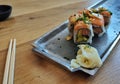 Sushi over rectangular plate