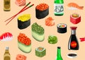 Sushi pattern texture, vector illustration