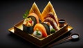 Sushi Perfection: A Masterpiece of Fresh Seafood and Delicious Sauces at a Sushi Restaurant - ai generated