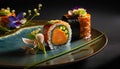 Sushi Perfection: A Masterpiece of Fresh Seafood and Delicious Sauces at a Sushi Restaurant - ai generated