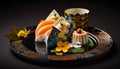 Sushi Perfection: A Masterpiece of Fresh Seafood and Delicious Sauces at a Sushi Restaurant - ai generated