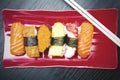 Sushi pieces served on the plate Royalty Free Stock Photo
