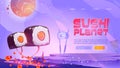 Sushi planet website with fantasy landscape Royalty Free Stock Photo