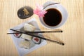 Sushi plate with chopsticks Royalty Free Stock Photo