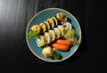Sushi Plate, Fish Maki Rolls, Japan Seafood, Sushi Set, Asian Dinner, Tradition Nigiri Susi Royalty Free Stock Photo