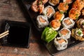 sushi plate. sushi rolls. Japanese food. close up. Royalty Free Stock Photo