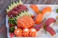 sushi plate. sushi rolls. Japanese food. top view Royalty Free Stock Photo