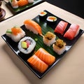 A sushi platter arranged in an artistic pattern2