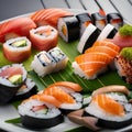 A sushi platter arranged in an artistic pattern3