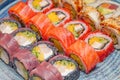 Sushi Platter on Blue Plate Royalty Free Stock Photo
