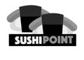 Sushi point menu logo design vector illustration isolated on white.