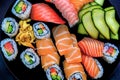 The Sushi set image for Japanese food concept, Ai generator image Royalty Free Stock Photo