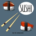 Sushi poster design with vector sushi character. Chinese word means sushi.