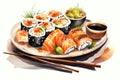 Sushi japan fish seafood fresh japanese roll meal food maki traditional rice salmon Royalty Free Stock Photo