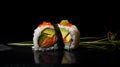 A sushi roll with avocado