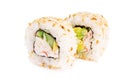 Sushi roll California with crab meat, avocado, cucumber isolated on white background. Japanese food Royalty Free Stock Photo