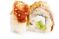 Sushi roll California with cream cheese, avocado and smoked eel on white background. Japanese food Royalty Free Stock Photo