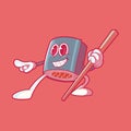 A Sushi roll character holding a chopstick vector illustration.