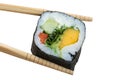 Sushi roll with chopsticks isolated on white background Royalty Free Stock Photo