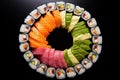 a sushi roll cut into pieces displayed in a circular pattern Royalty Free Stock Photo