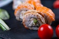 A sushi roll cut into small pieces Royalty Free Stock Photo