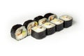 Sushi roll with eel and avocado on a white plate, classic Japanese sushi. Traditional Japanese food with maki Delicious Royalty Free Stock Photo