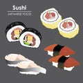 Sushi roll Food Japanese menu rice seafood illustration vector cartoon