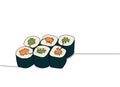 Sushi roll, Hosomaki, maki one line art. Continuous line drawing of sushi, japanese, food, roll, culture, tasty