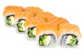 Sushi roll japanese food isolated on white background Philadelphia sushi roll with salmon and cucumber close-up Royalty Free Stock Photo