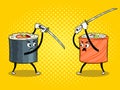 Sushi roll with japanese sword pop art vector