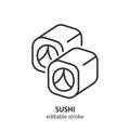 Sushi roll line icon. Japanese traditional food vector sign. Editable sroke