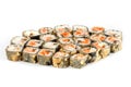 Sushi Roll - Maki Sushi pieces collection with Salmon Roe, Smoked Eel, Avocado, Crab Meat, Tobiko isolated on white background Royalty Free Stock Photo