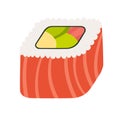 Sushi roll with red fish, japanese food. Sushi roll cartoon style icon