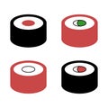 Sushi roll round shape, icon vector