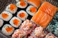 Sushi roll with salmon and caviar fish