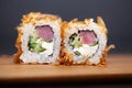 Sushi roll with salmon, cheese and cucumb Royalty Free Stock Photo