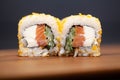 Sushi roll with salmon, cheese and cucumb Royalty Free Stock Photo